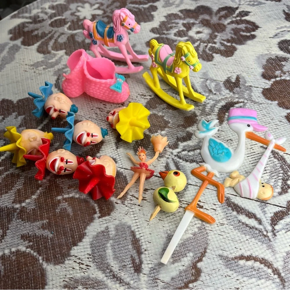 Lot Vintage Cake Cupcake Toppers Picks Decoration Clown Heads, Baby Shower, Kids
